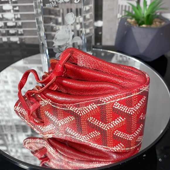 Authentic GOYARD Herringbone Leather Mini Drawstring Pouch Bag Bordeaux - Picture 17 of 17